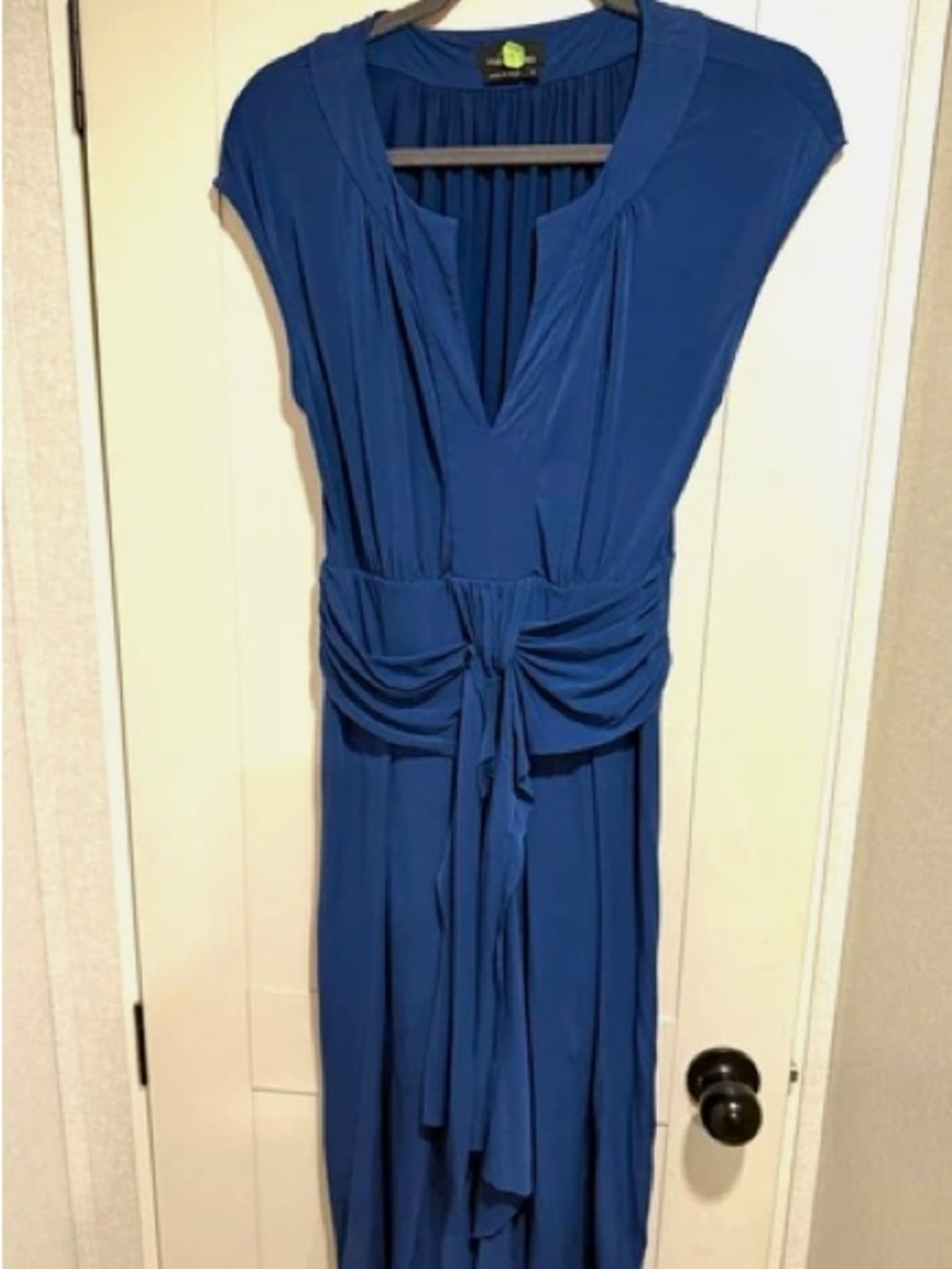 Women's Royal Blue V-Neck Tie-Waist Maxi Dress